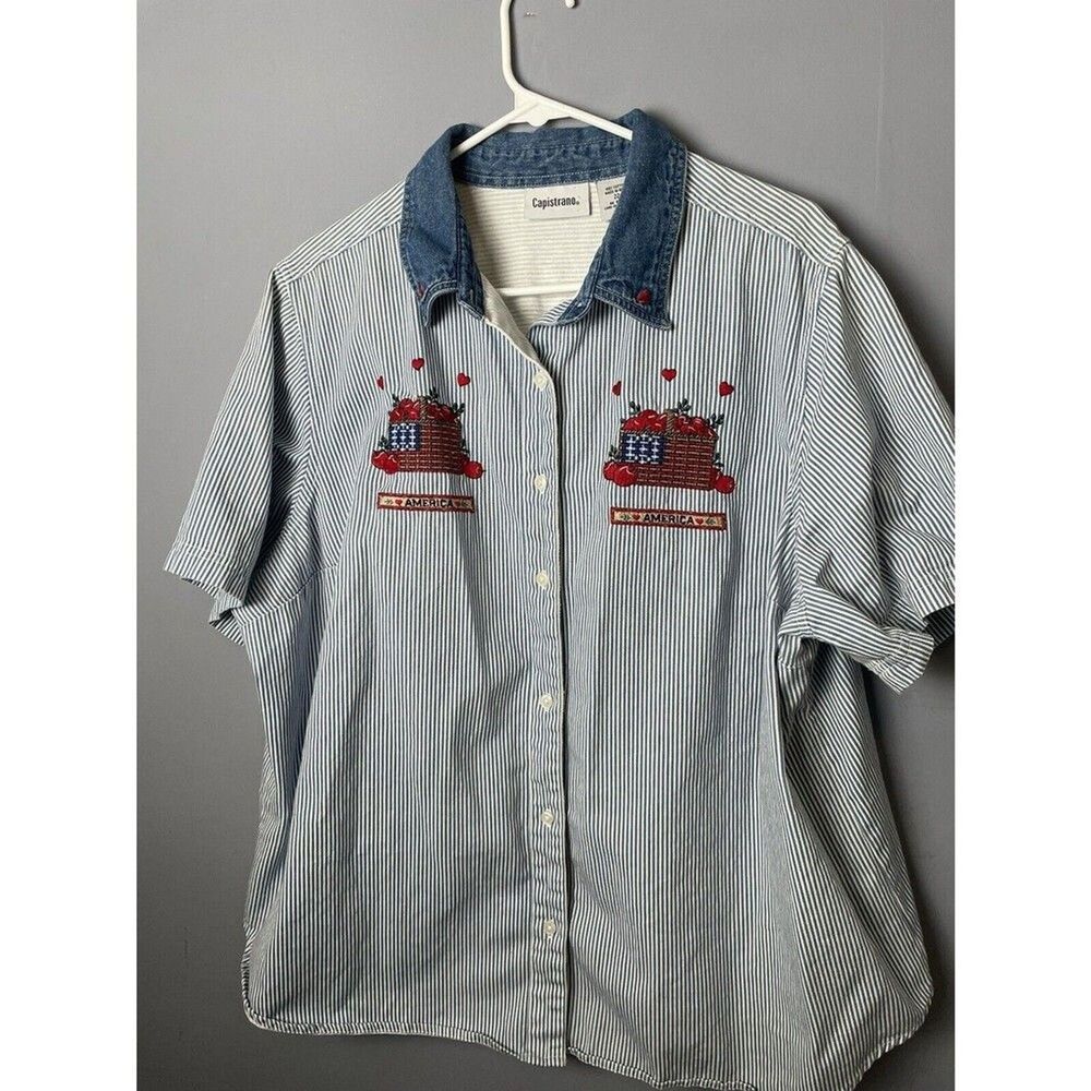 Women's Capistrano Size 22 Short Sleeve Button Up Shirt, Americana, Picnic